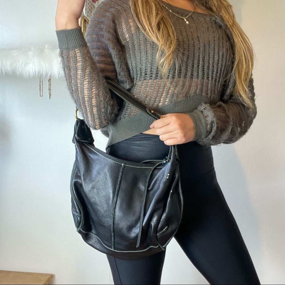 Genuine leather black hobo shoulder bag. Wilson’s leather factory.